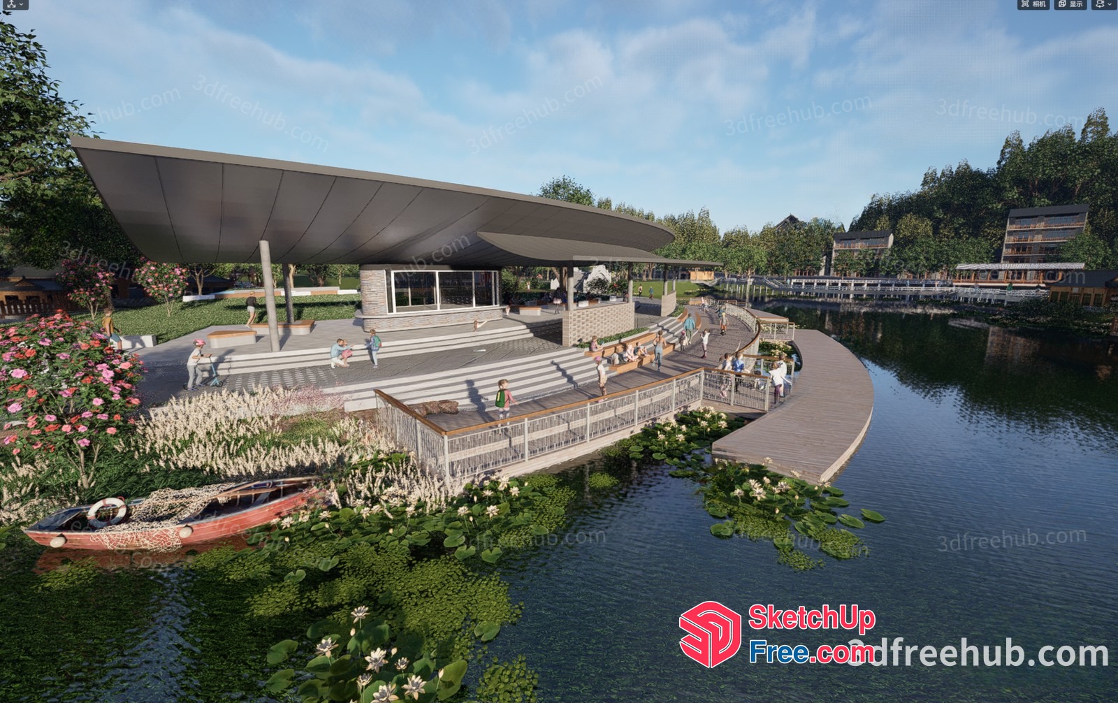 3D Rendering Of A Serene Outdoor Pavilion By The Lake 3D SketchUp File