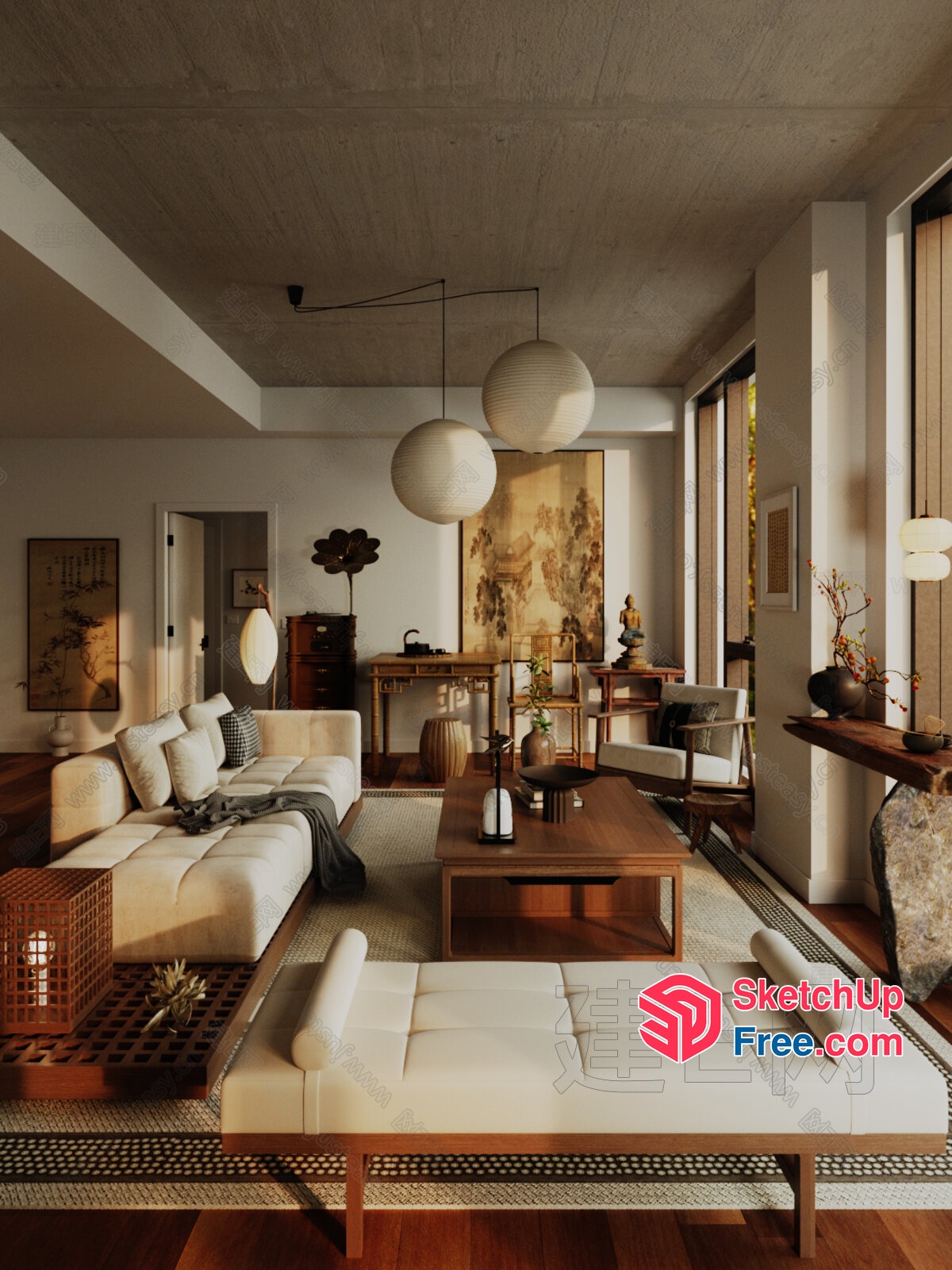Elegant Japanese-Inspired Living Room With Traditional Decor 3D SketchUp File