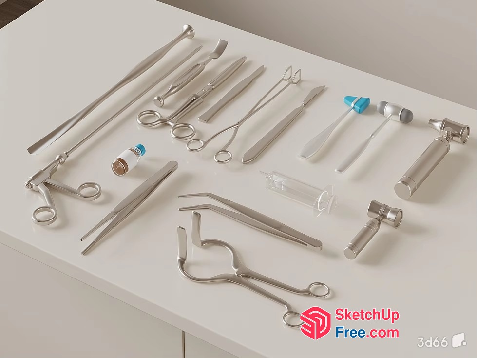 Medical Instruments On White Table 3D SketchUp File