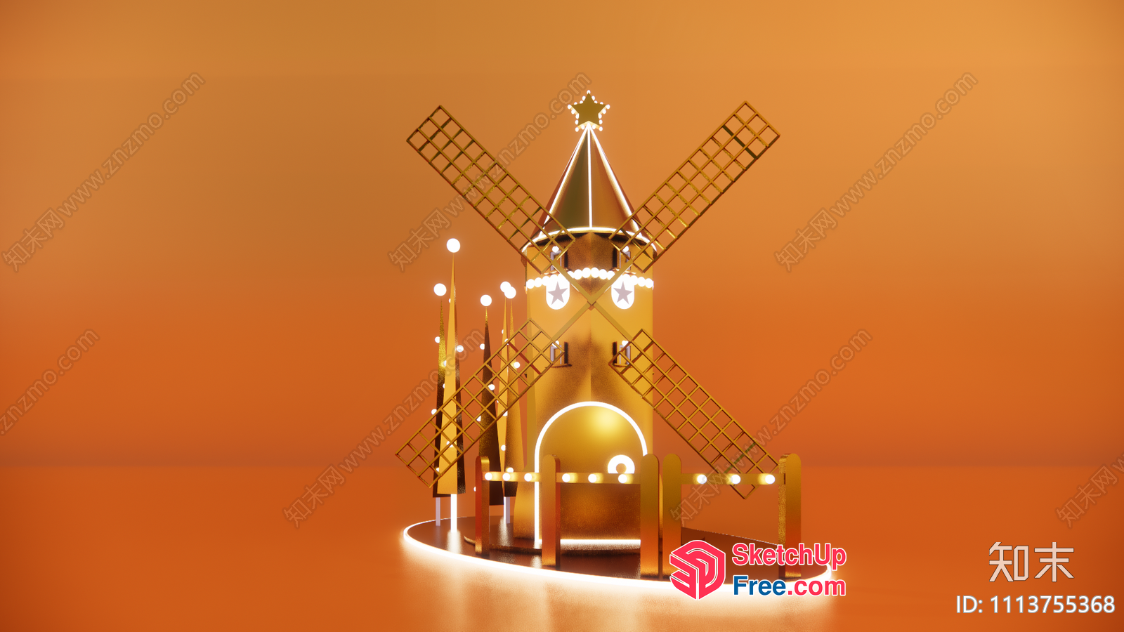 Gold Windmill Interior Scene 3D SketchUp File