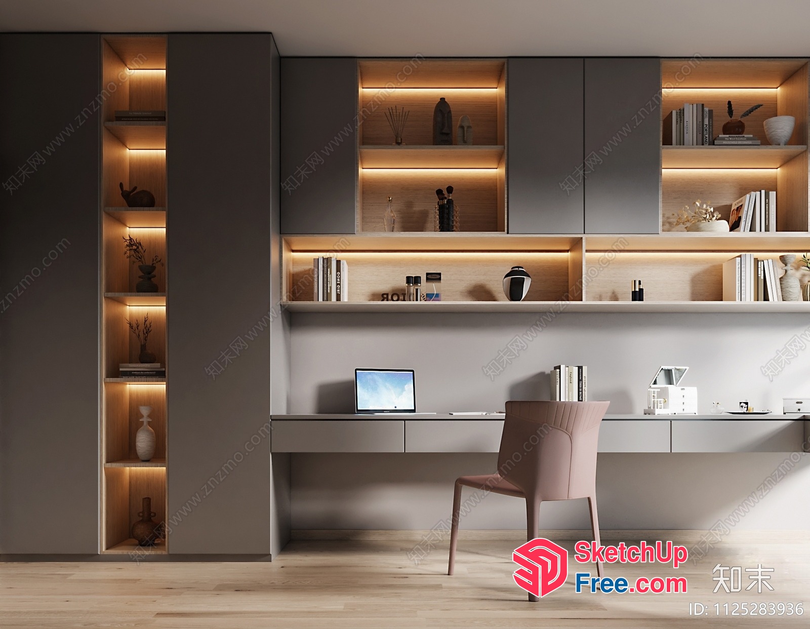Minimalist Style Office Interior With Modern Shelving 3D SketchUp File
