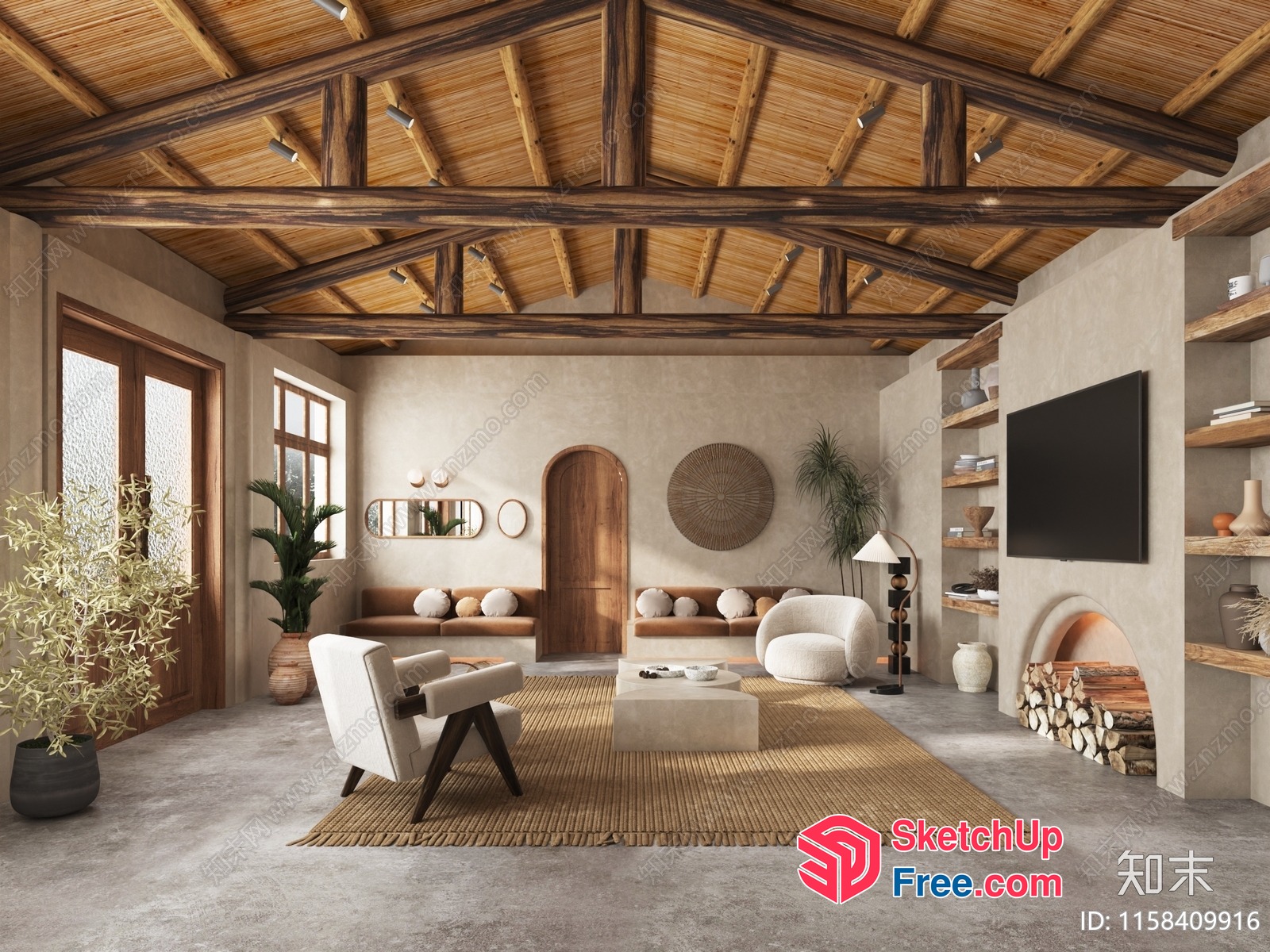Earthy Tone Living Room With Natural Wood Accents 3D SketchUp File