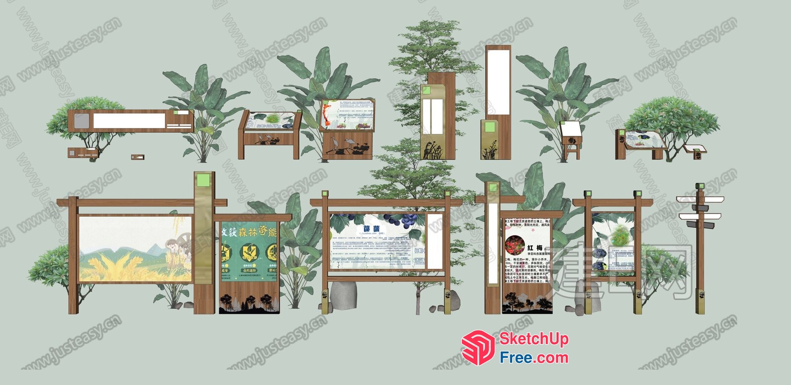 Asian-Inspired Outdoor Signage Set 3D SketchUp File