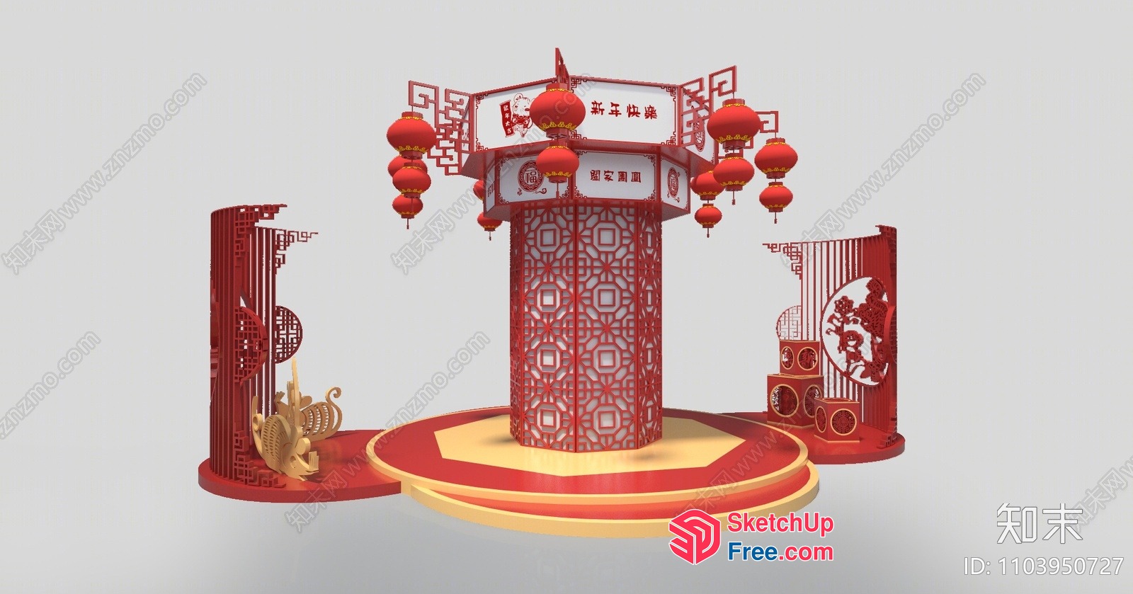 Asian-Inspired Pillar Decor With Lanterns 3D SketchUp File
