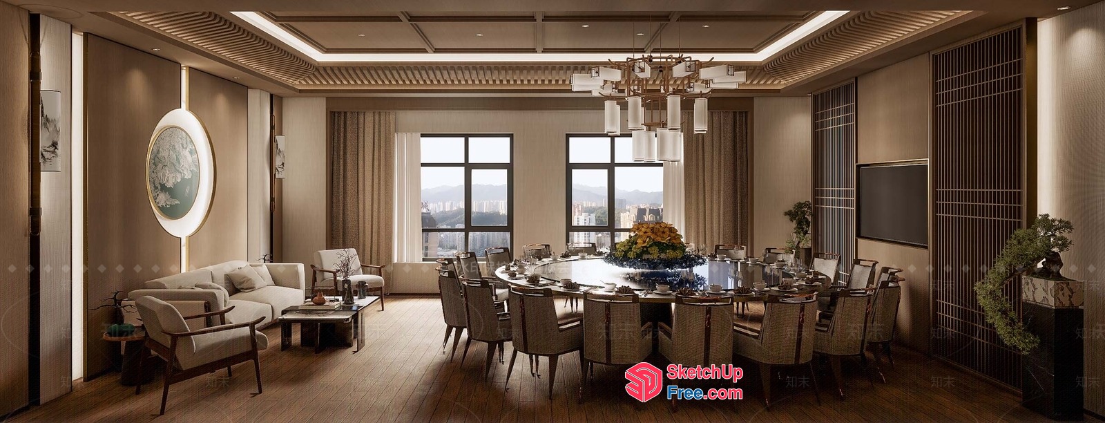 Luxurious Dining Room With Elegant Table And Chairs 3D SketchUp File
