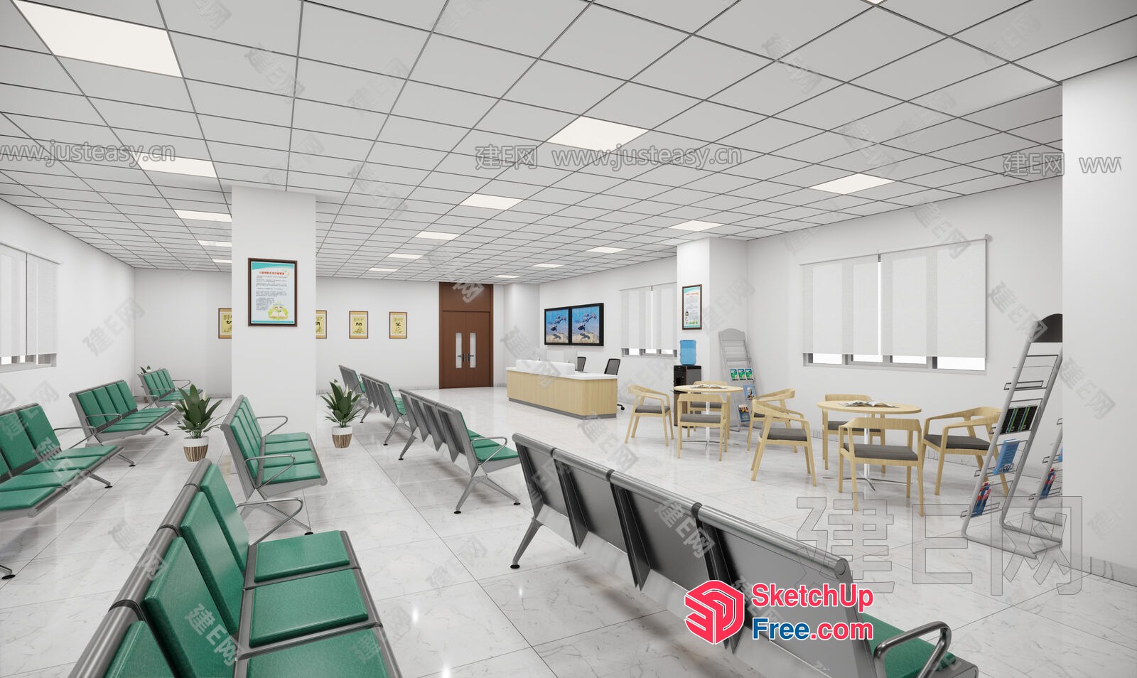 Waiting Room Interior With Modern Chairs And Reception Desk 3D SketchUp File