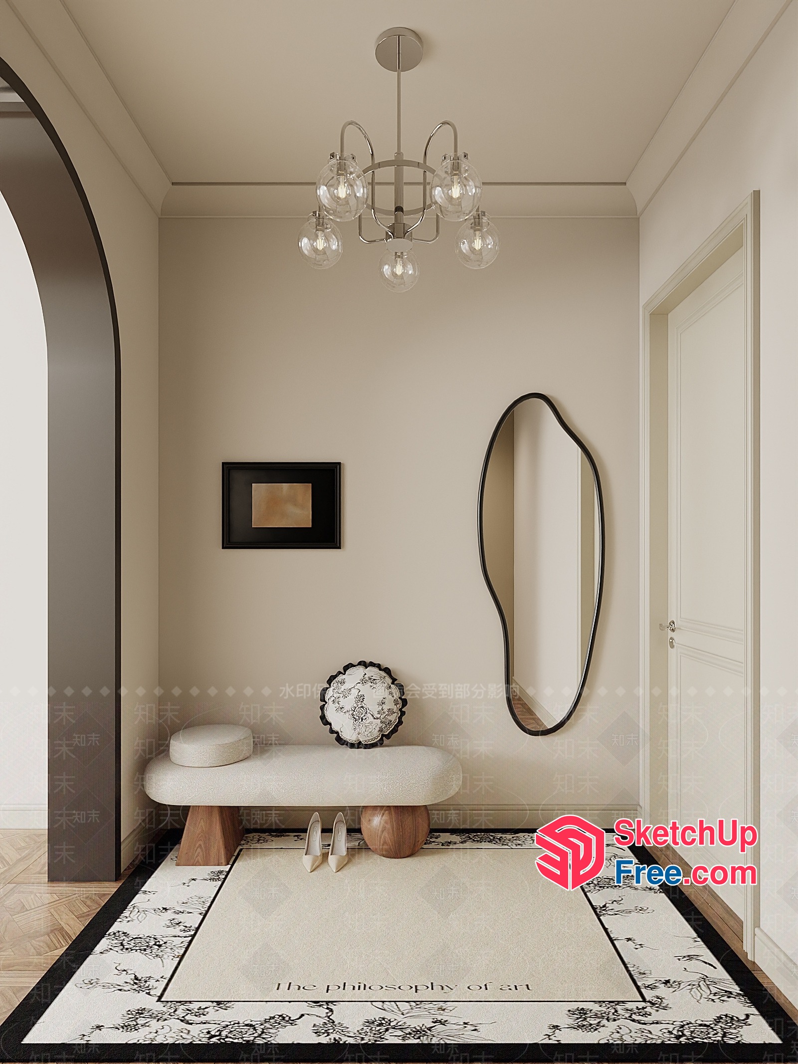 Elegant Creamy Style Interior Design With Modern Elements 3D SketchUp File