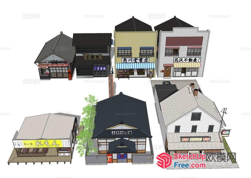 Japanese Style Buildings And Shops 3D SketchUp File