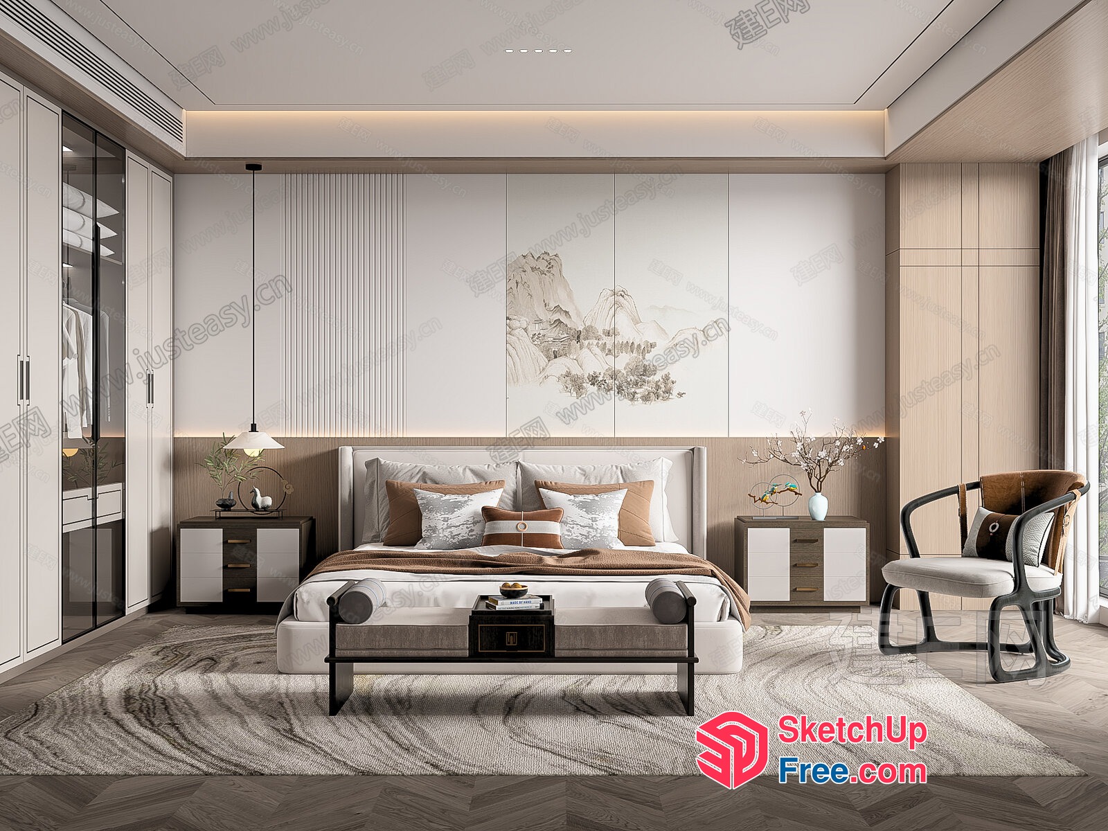 Elegant Bedroom With Modern Furniture And Natural Lighting 3D SketchUp File
