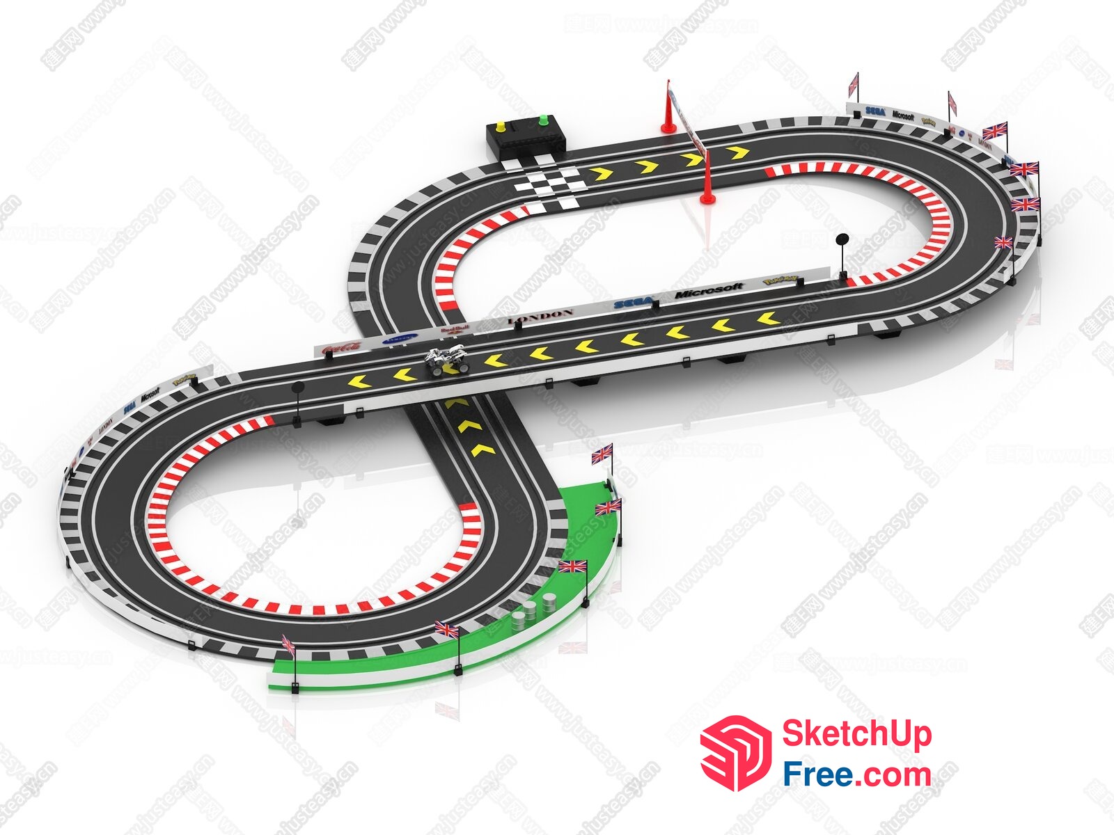 Coiled Oval Track With Red And White Stripes 3D SketchUp File