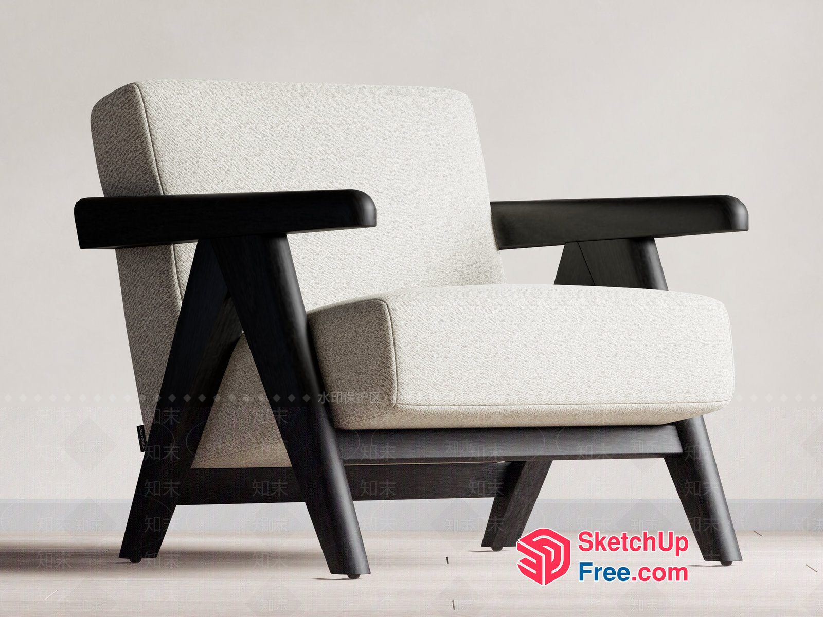 Minimalist Style Armchair With Black Wood Frame 3D SketchUp File