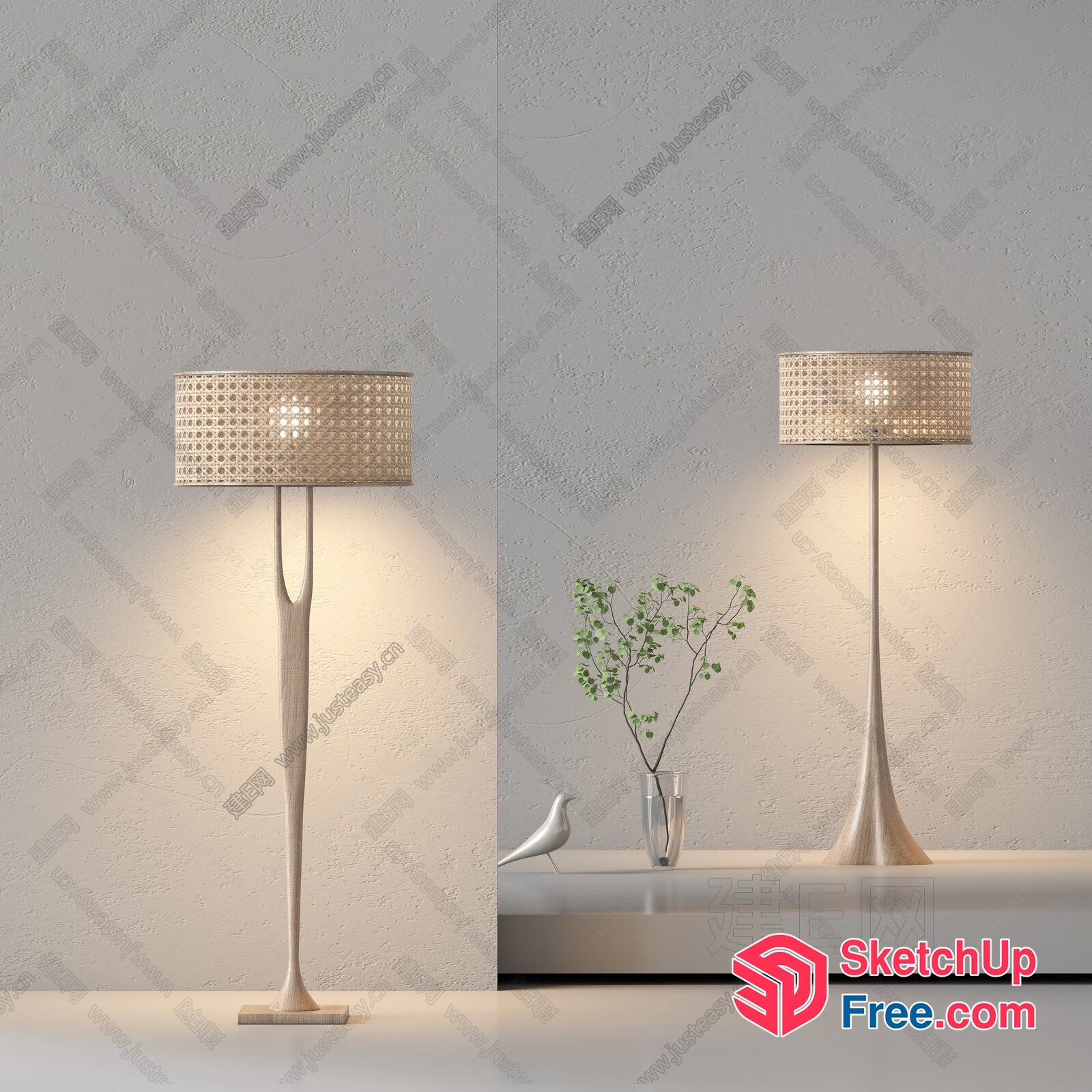 Minimalist Style Floor Lamp With Woven Shade 3D SketchUp File