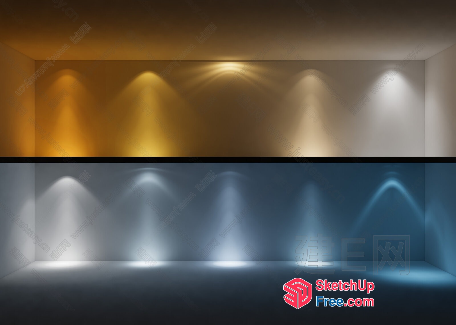 Colorful Lighting Effect In A White Room 3D SketchUp File