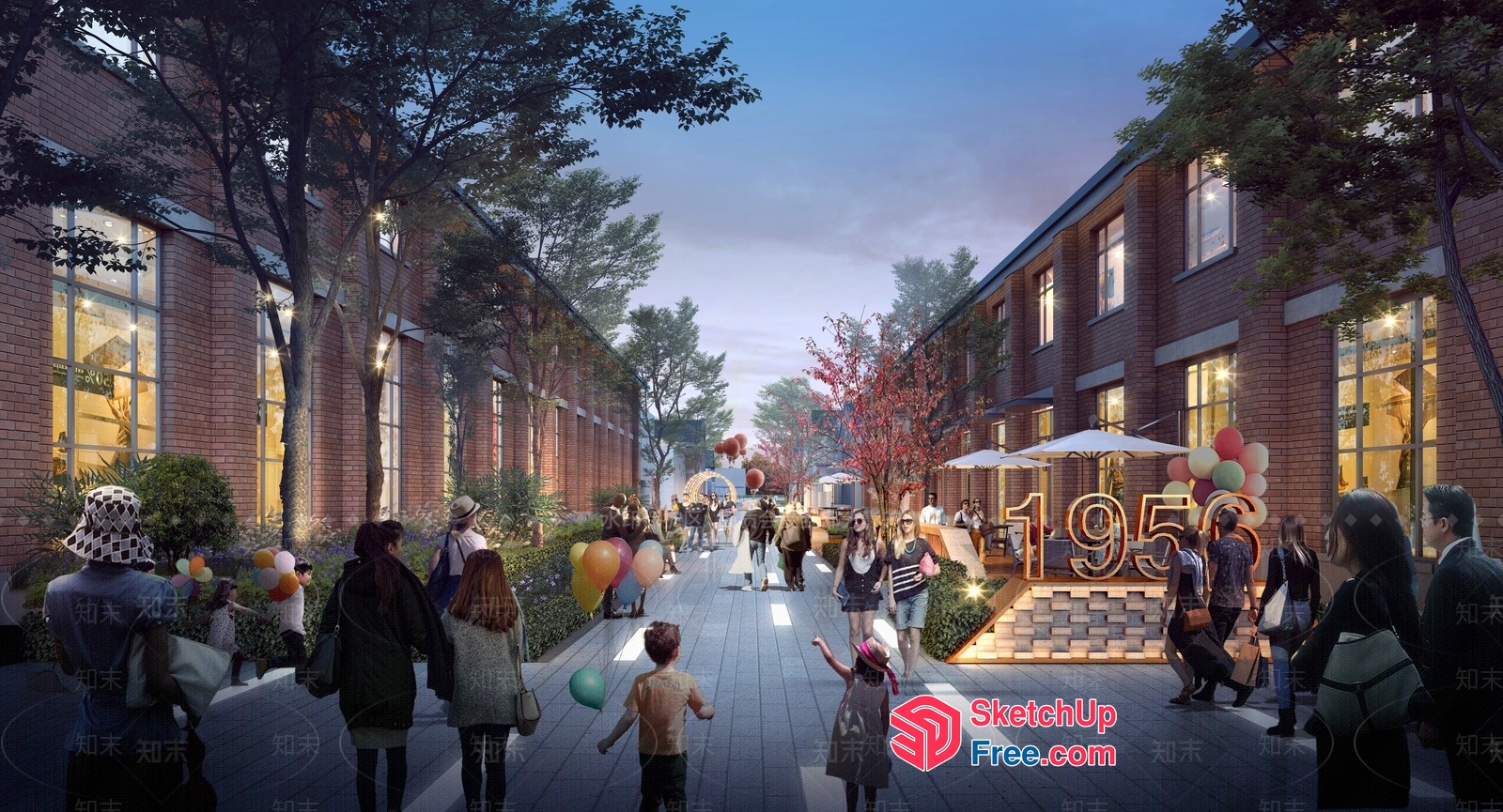 Modern Urban Street Scene With People And Buildings 3D SketchUp File