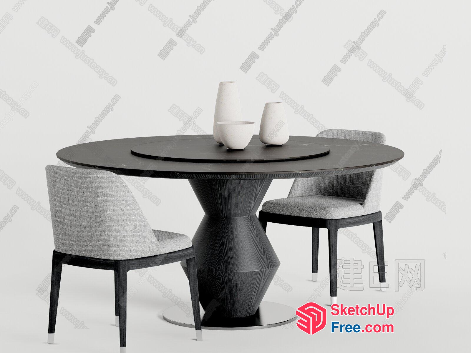 Elegant Round Dining Table With Two Chairs 3D SketchUp File