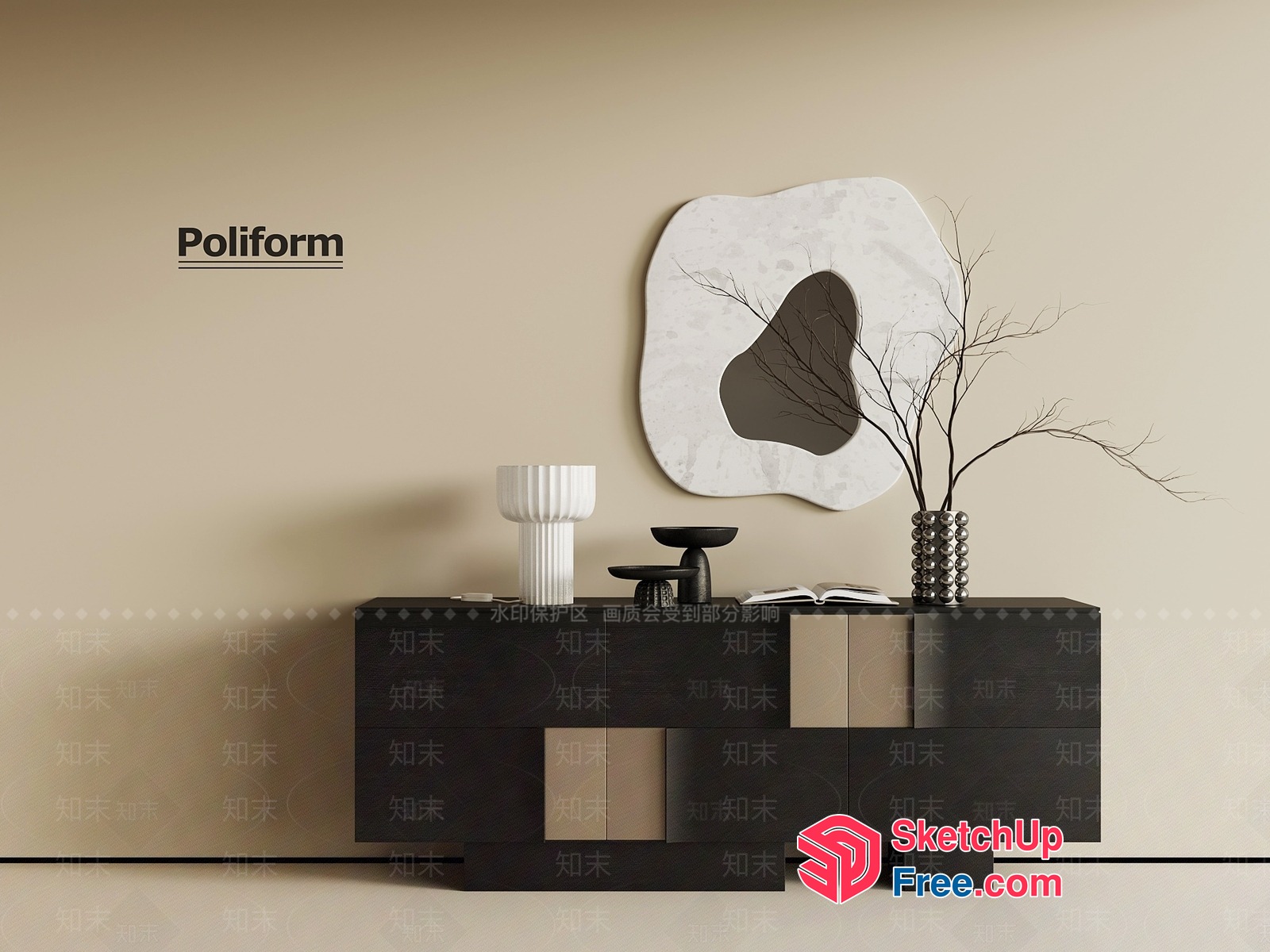 Poliform Minimalist Japanese Style Sideboard 3D SketchUp File