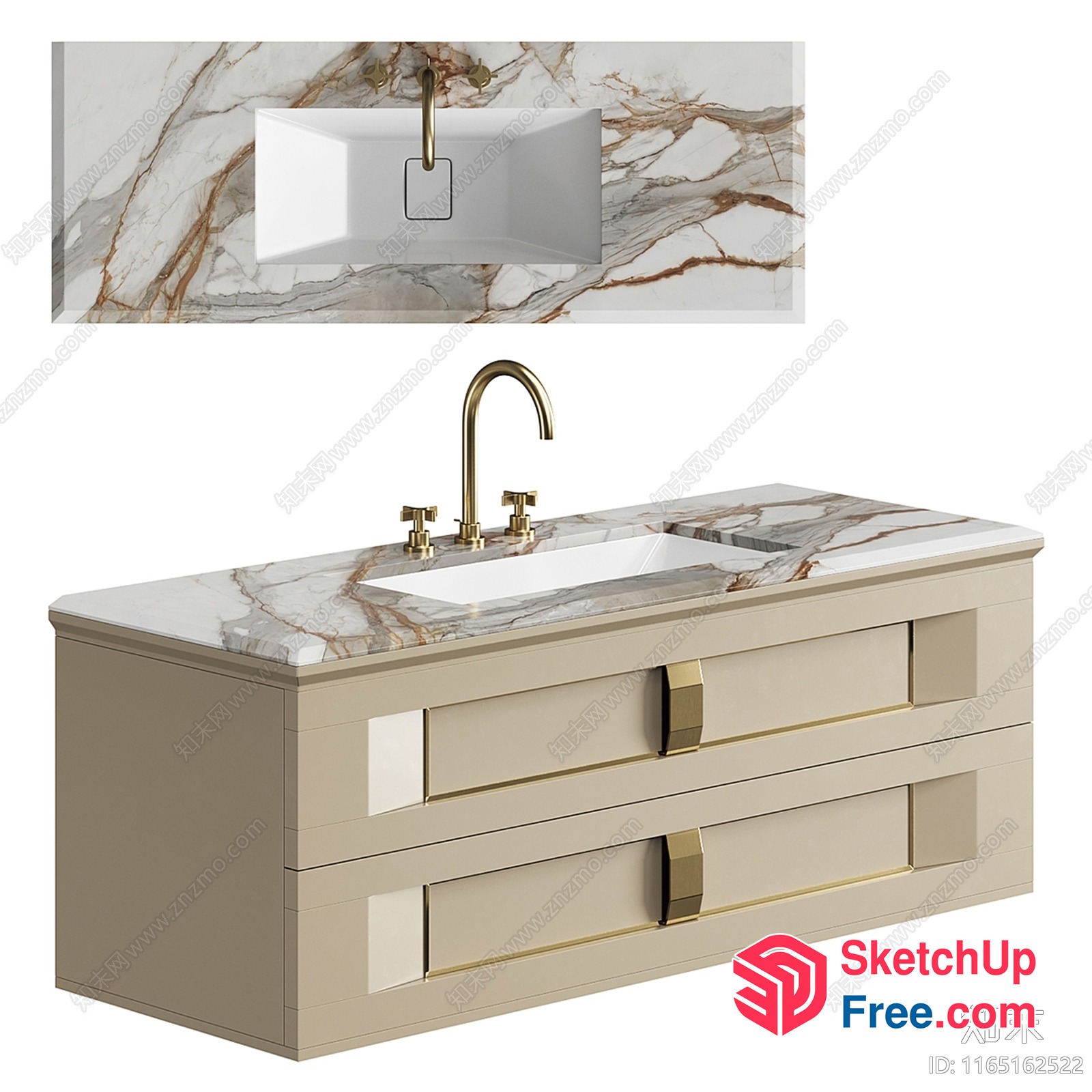 Elegant Marble-Top Bathroom Vanity 3D SketchUp File