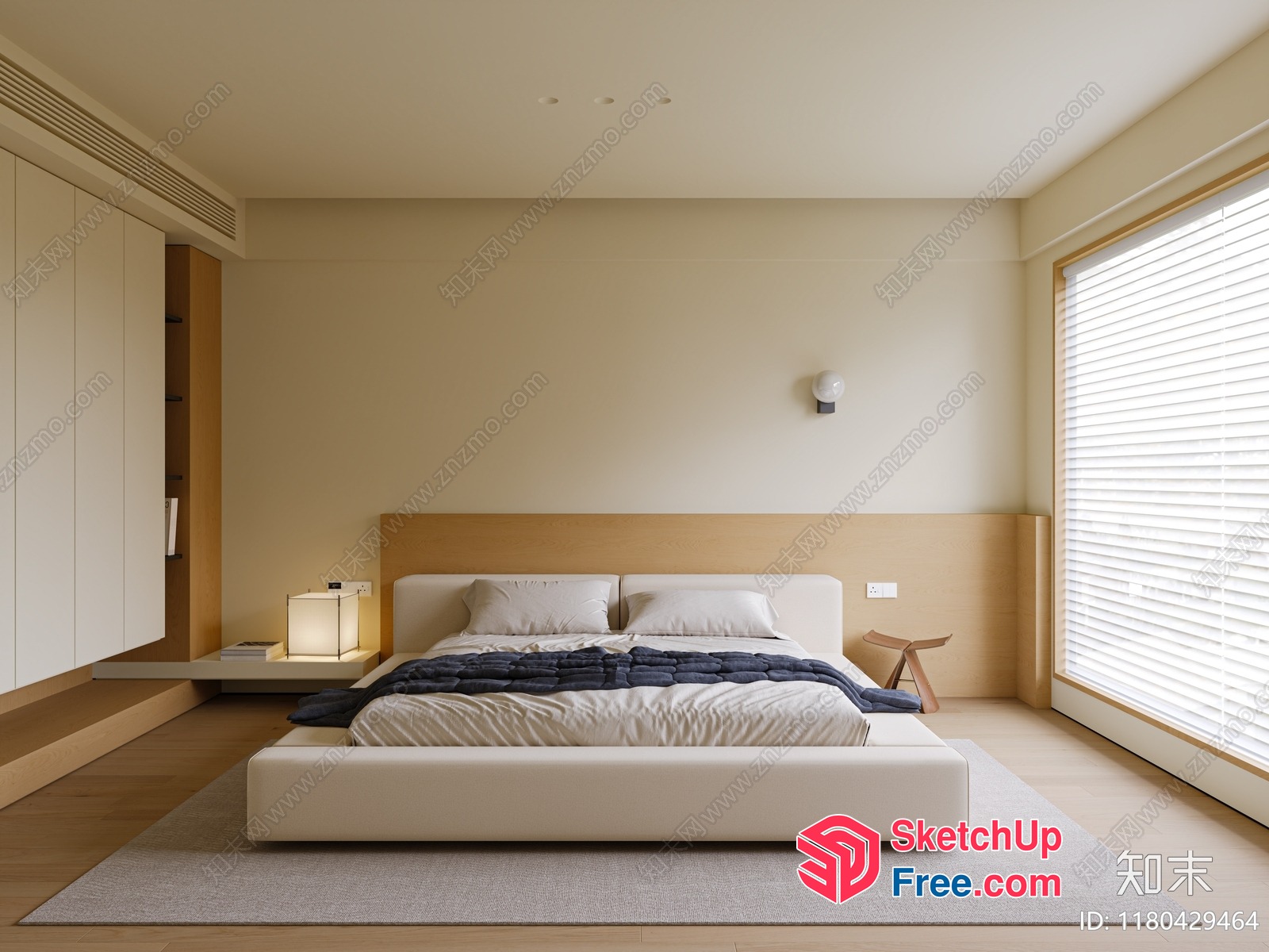 Modern Minimalist Bedroom With Large Bed And Natural Wood Accents 3D SketchUp File