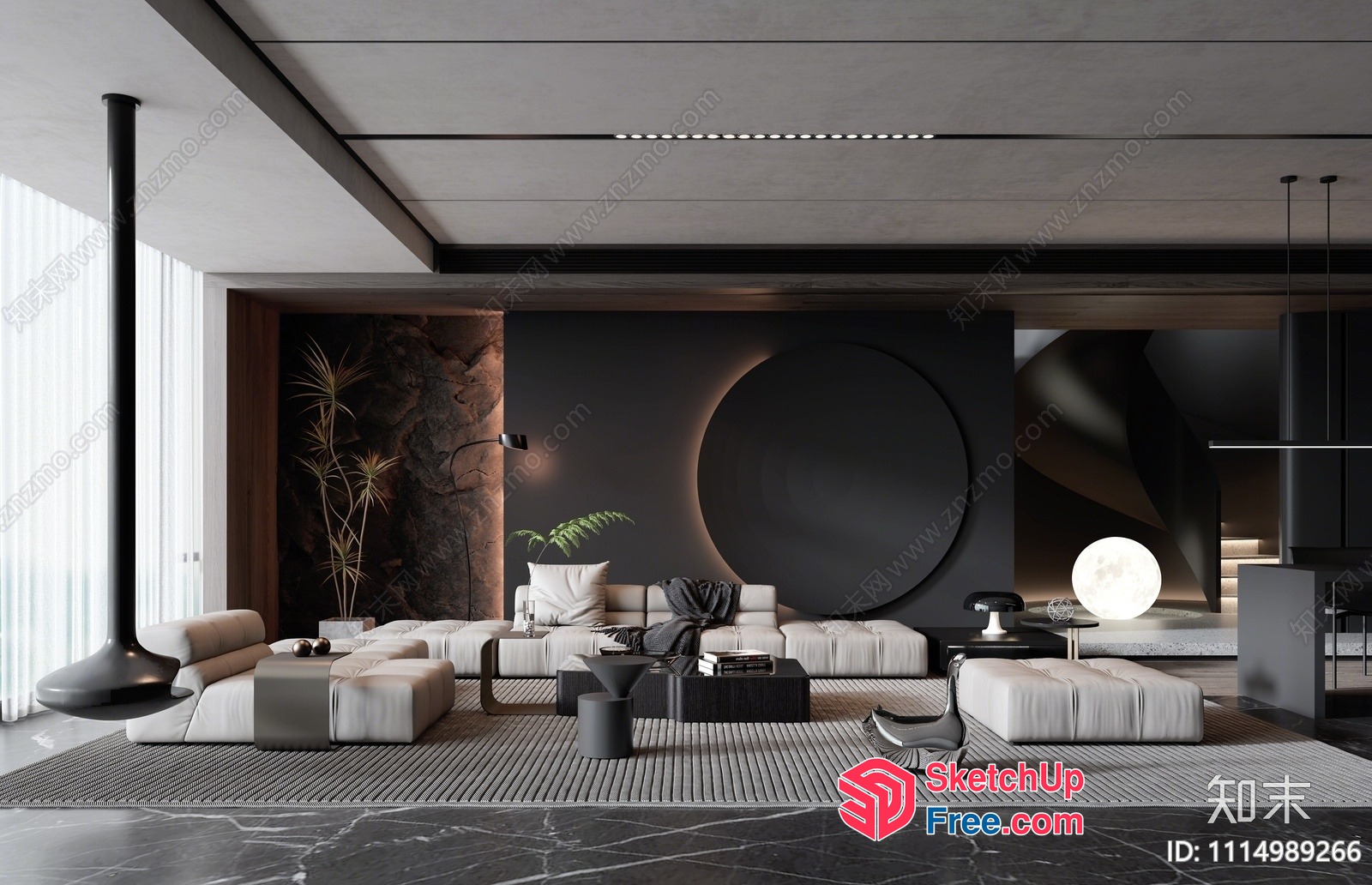 Modern Living Room With A Mix Of White And Dark Colors 3D SketchUp File
