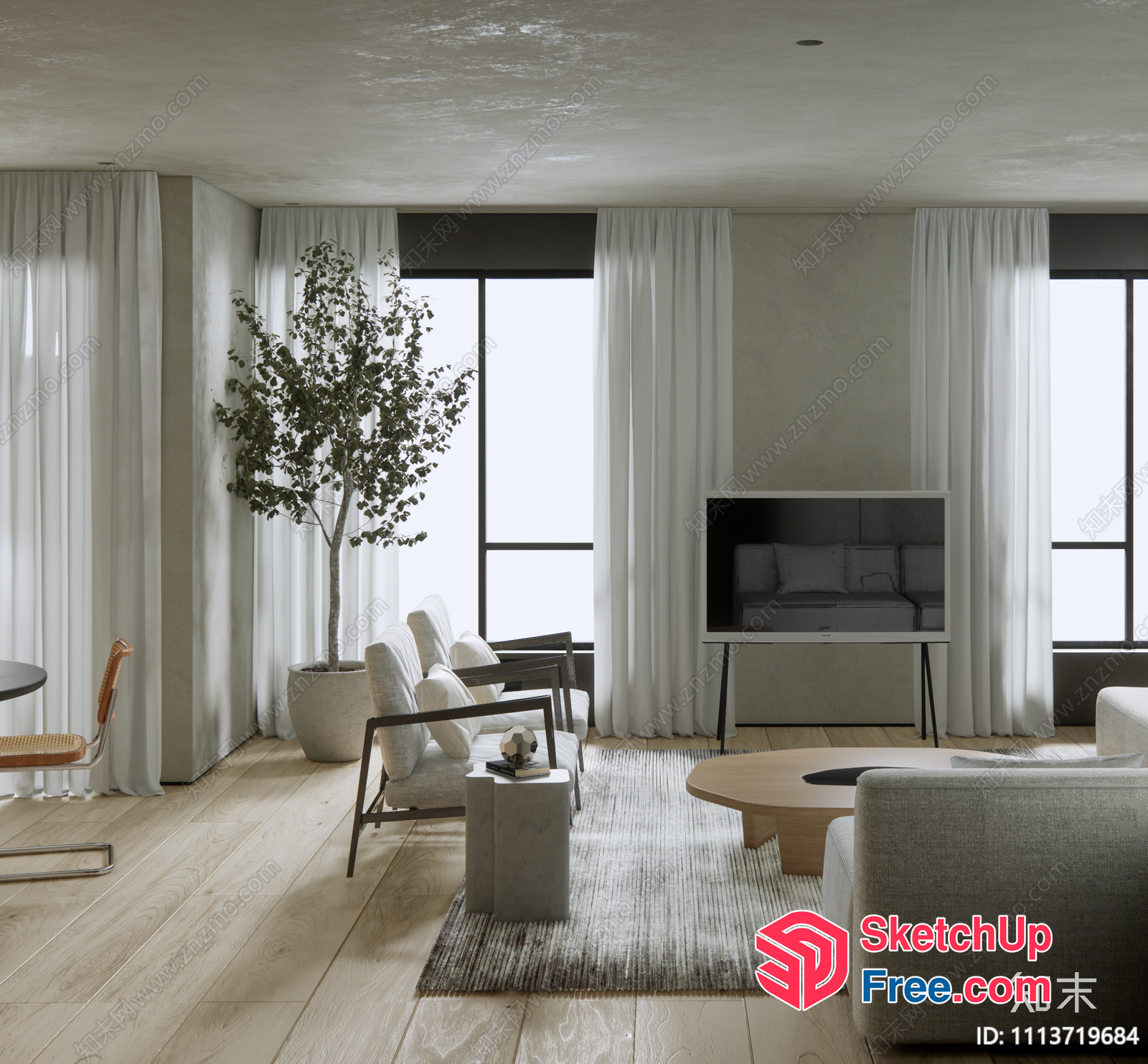 Modern Living Room With Natural Light And Minimalist Decor 3D SketchUp File