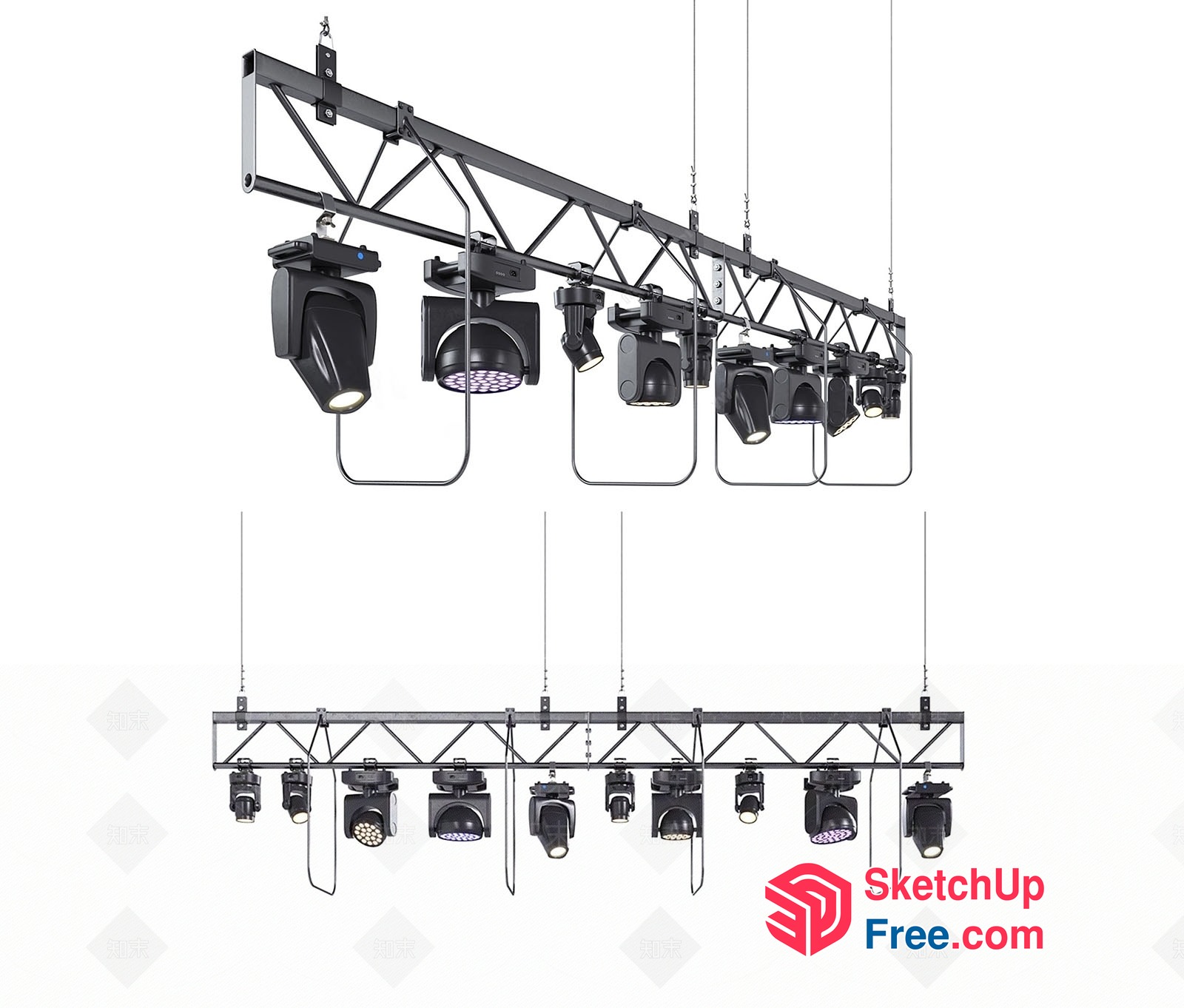 Modern Black Light Fixtures For Stage And Ceiling 3D SketchUp File