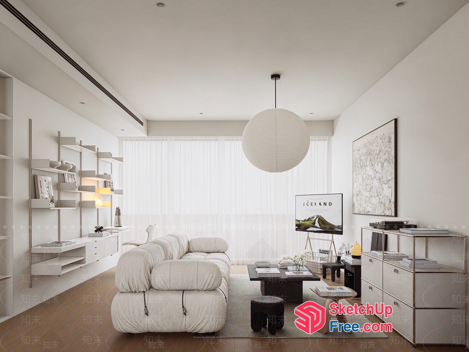 Modern Minimalist Living Room With White Furniture And Natural Light 3D SketchUp File