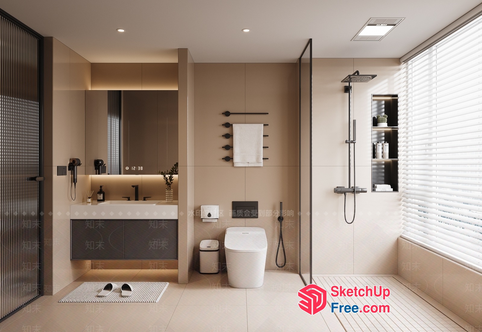 Modern Bathroom Interior With Neutral Color Scheme 3D SketchUp File