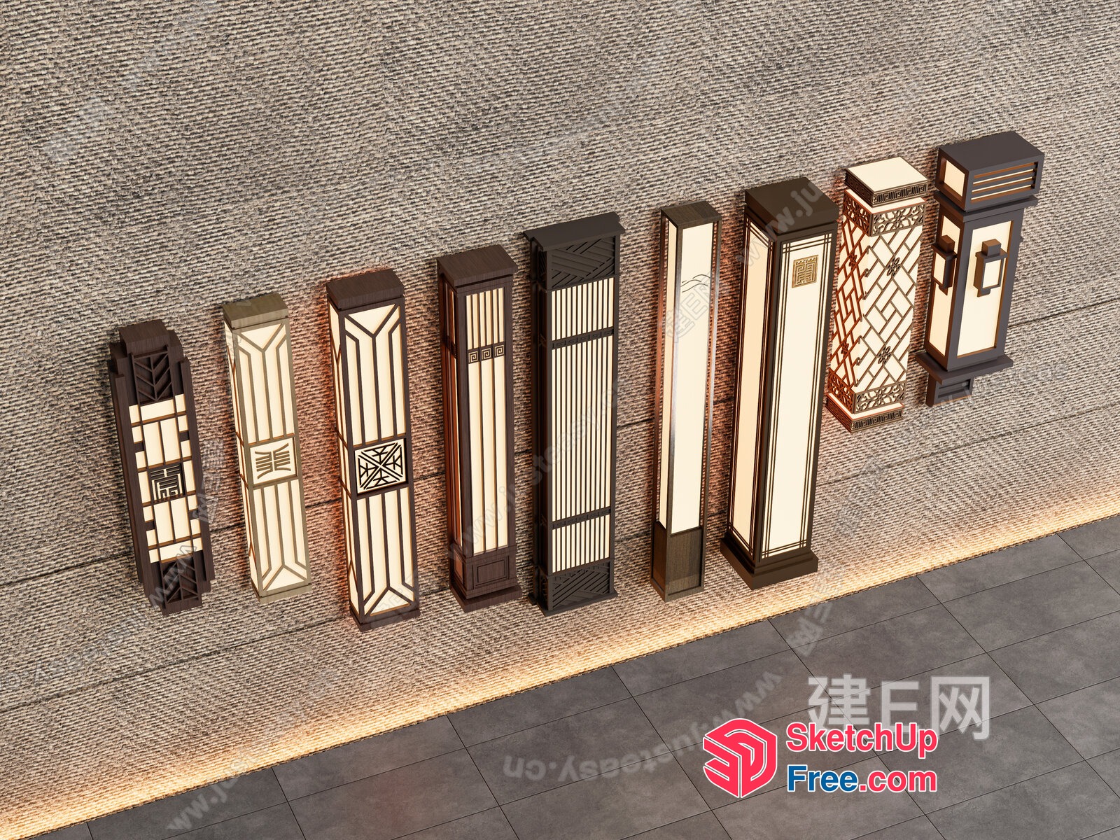 Asian-Inspired Pillars With Ornate Patterns 3D SketchUp File