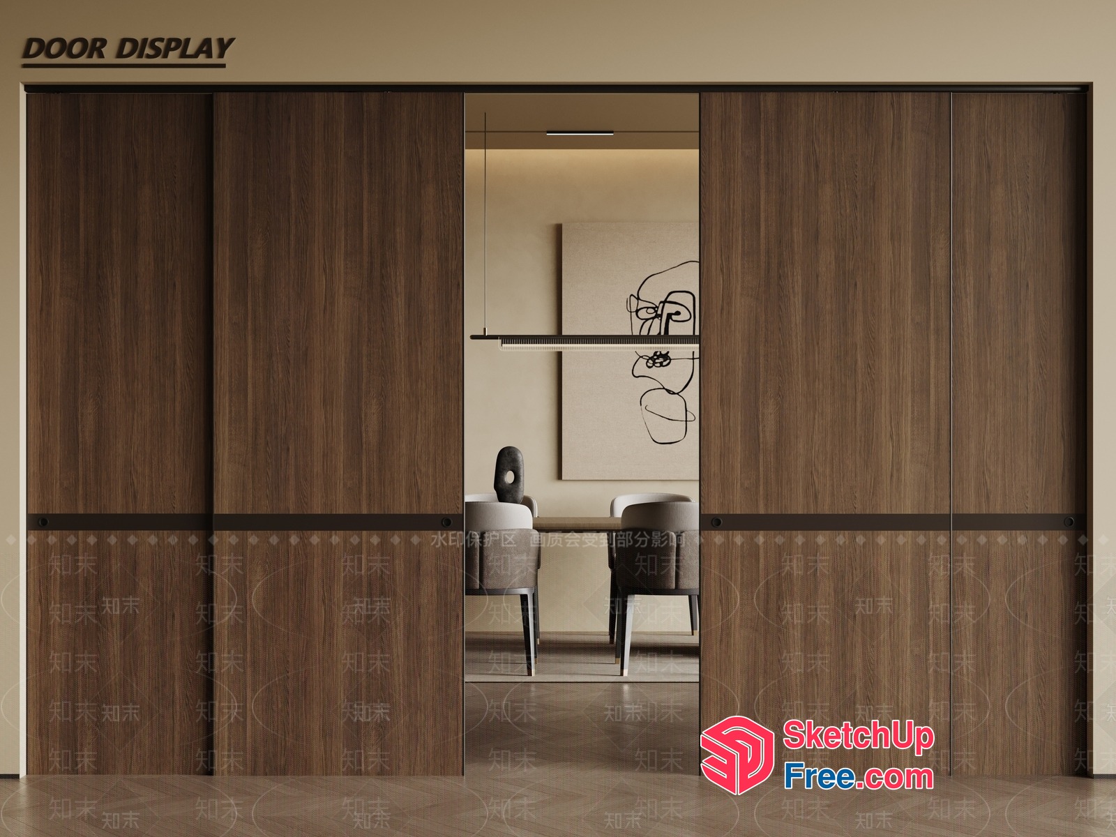 Elegant Wooden Sliding Door And Table Setup 3D SketchUp File