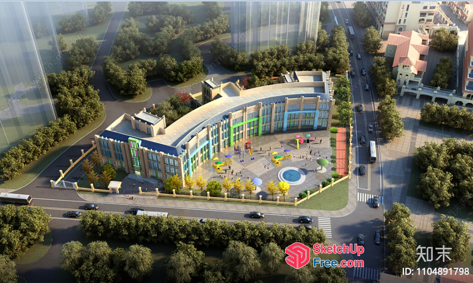 Colorful School Building With Vibrant Play Area 3D SketchUp File