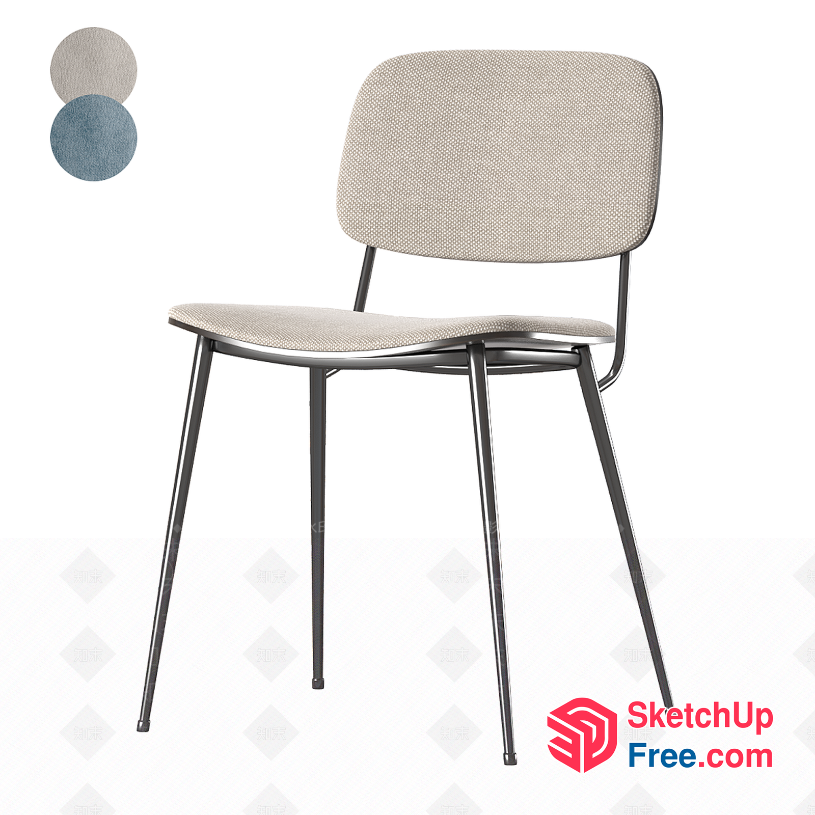 Elegant Grey Fabric Chair With Metal Frame 3D SketchUp File