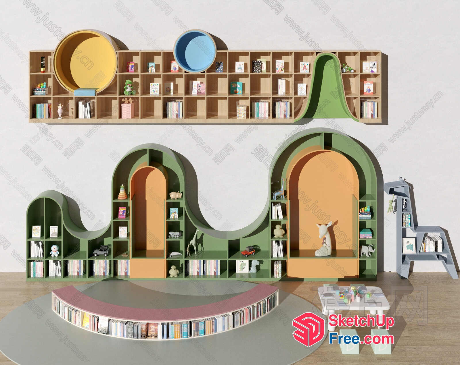 Unique Modern Bookcase With Playful Animal Shelves 3D SketchUp File