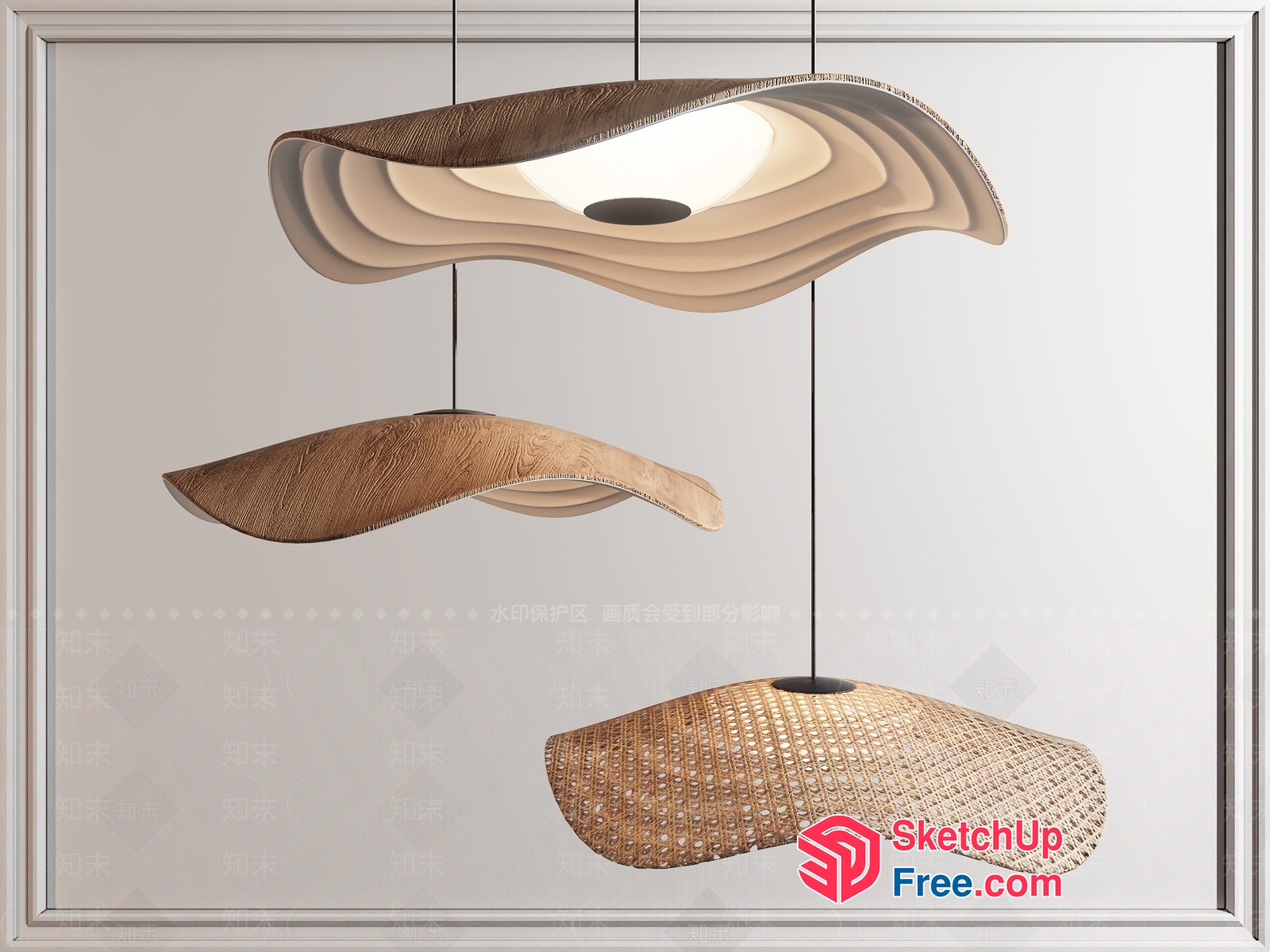 Elegant Woven Rattan And Wood Ceiling Light Fixtures 3D SketchUp File