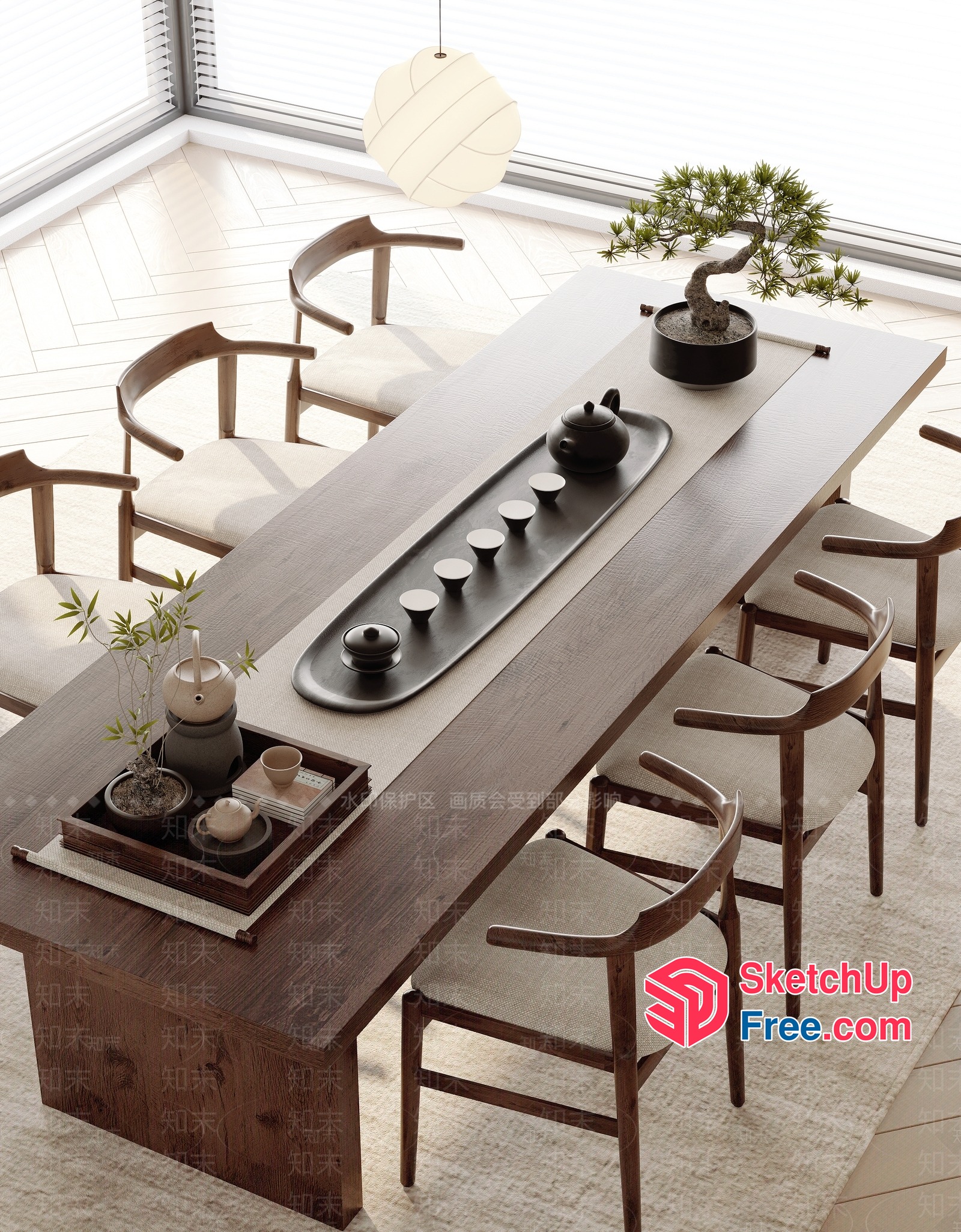 Modern Minimalist Japanese-Inspired Dining Room 3D SketchUp File