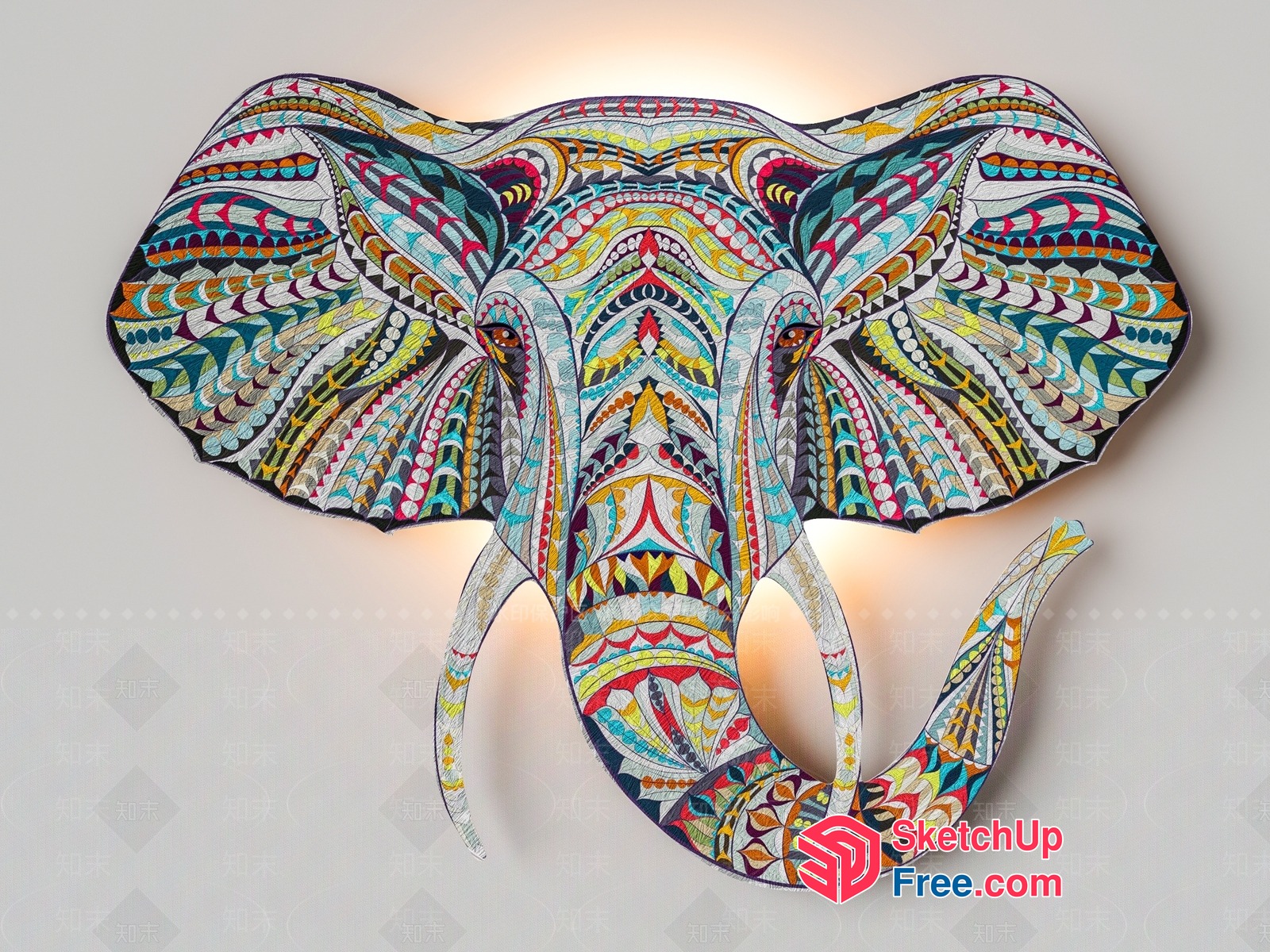 Colorful Elephant Head Wall Lamp 3D SketchUp File
