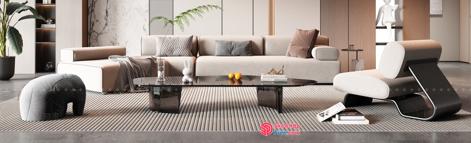 Modern Living Room With Neutral Tones And Sleek Furniture 3D SketchUp File