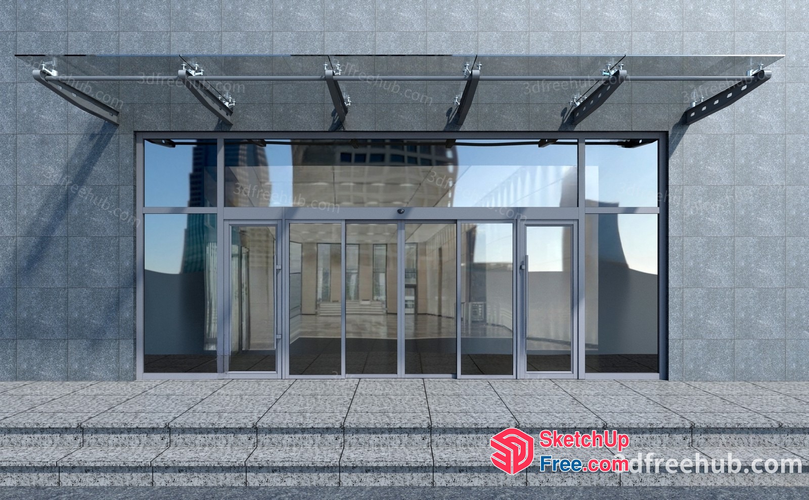 Modern Glass Curtain Wall Entrance 3D SketchUp File