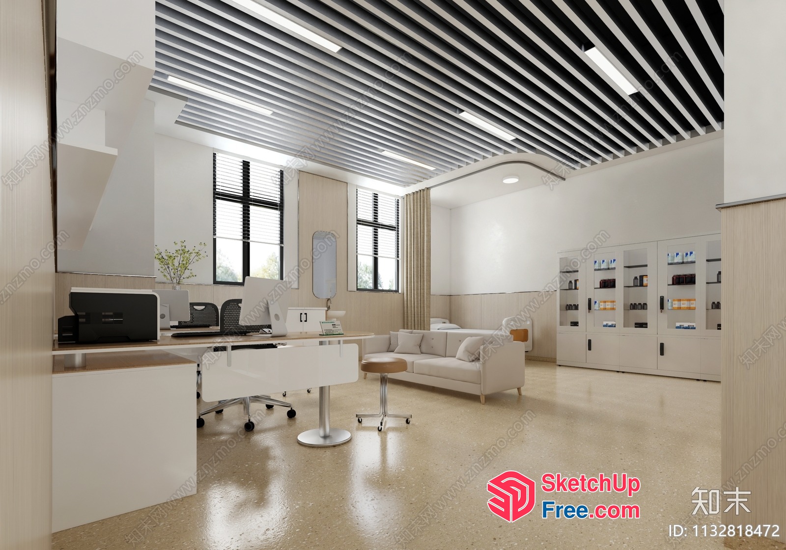 Modern Minimalist Office Space With Sleek White Furniture And Natural Wood Accents 3D SketchUp File