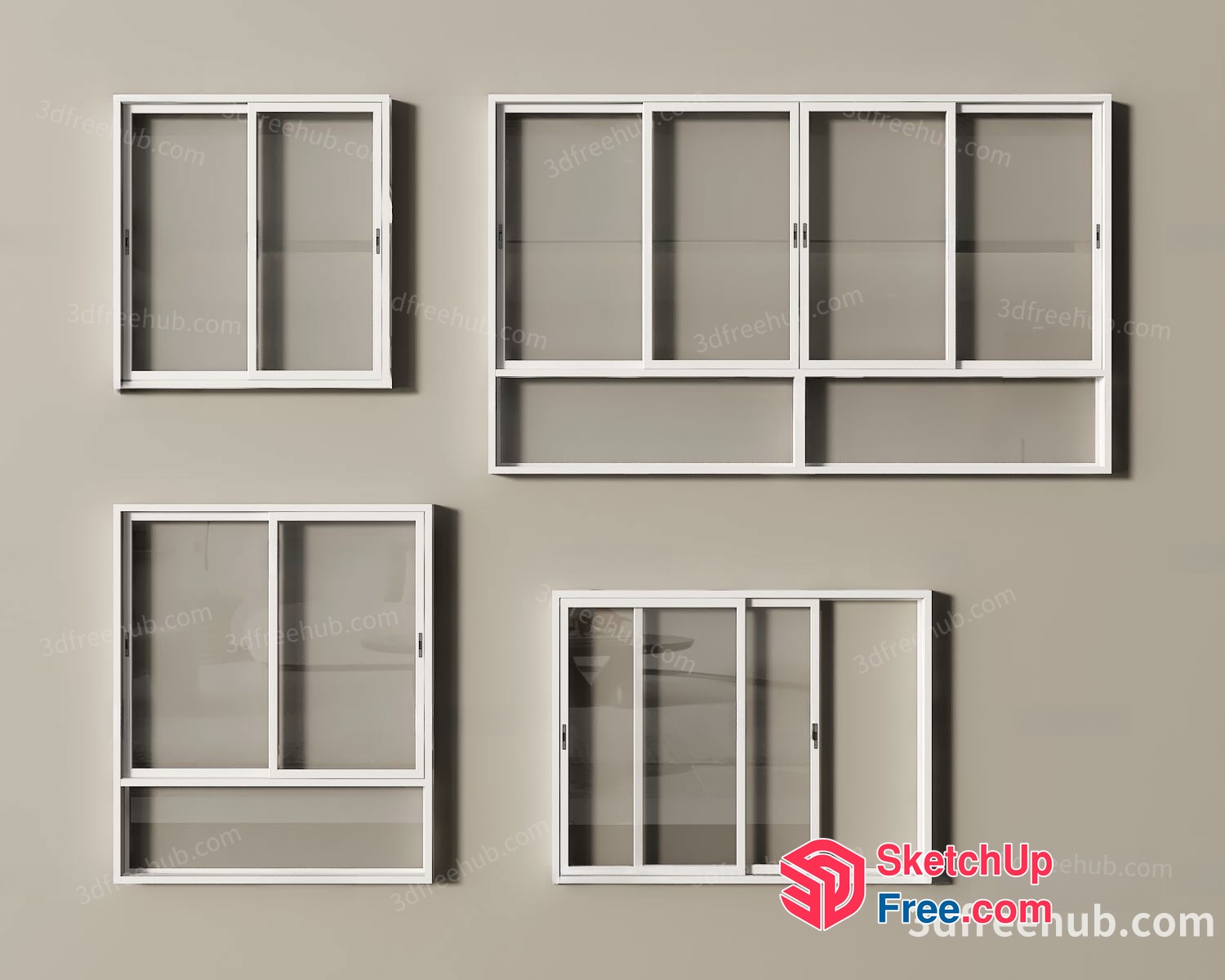 Four Windows With White Frames 3D SketchUp File