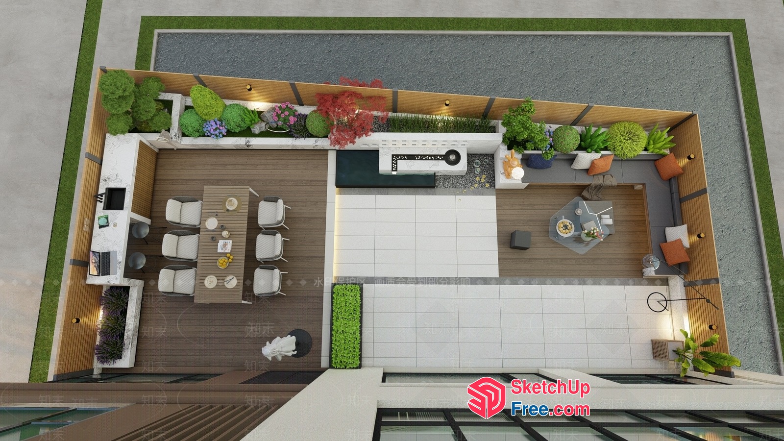 Rooftop Patio With Dining And Seating Areas 3D SketchUp File