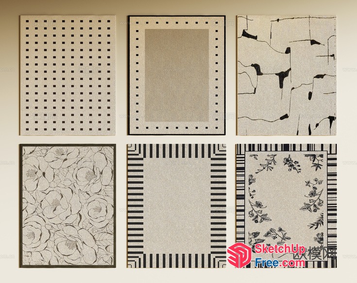 Modern Floral Patterns On Various Textures 3D SketchUp File