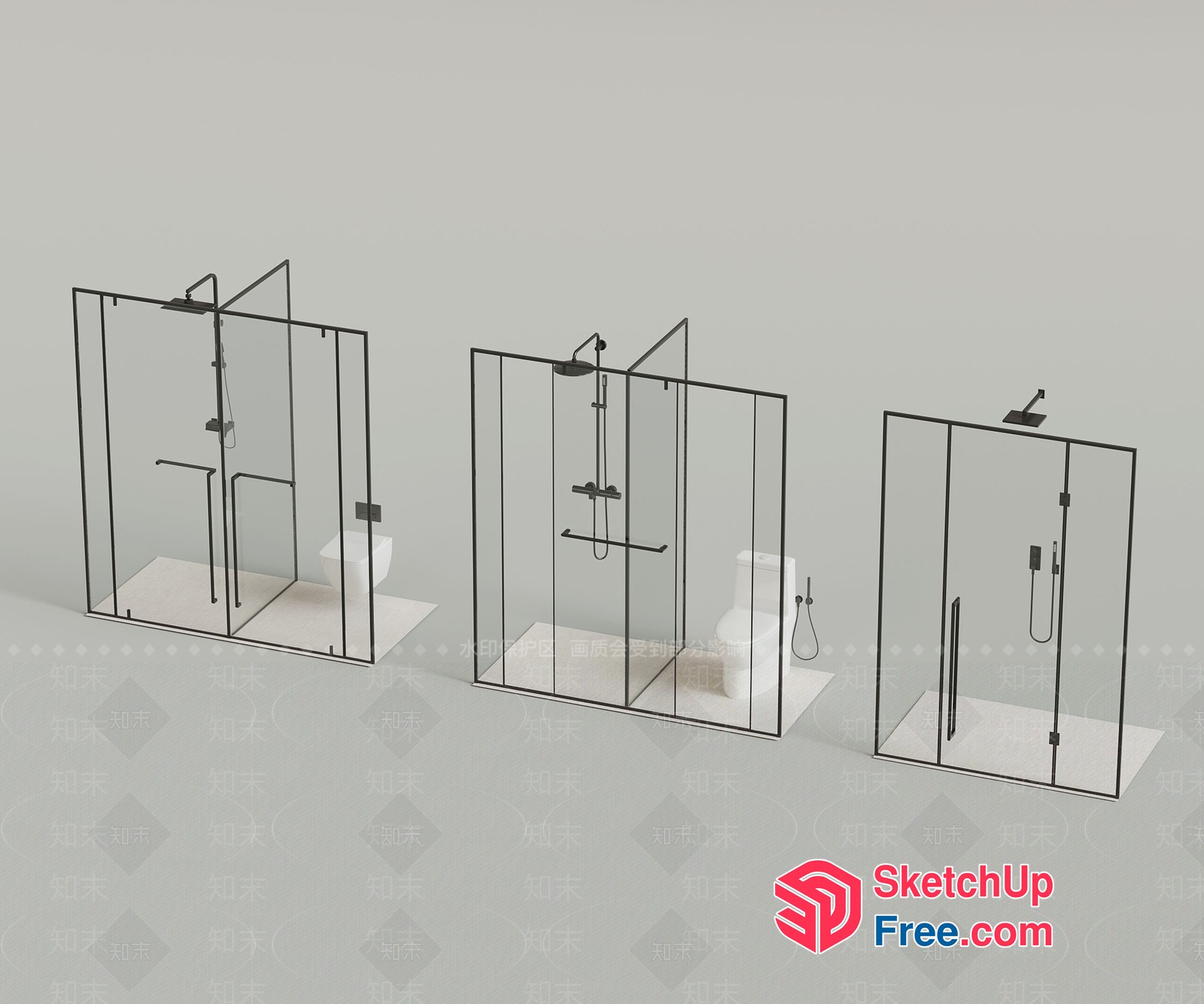 Modern Bathroom Shower And Toilet Setup 3D SketchUp File