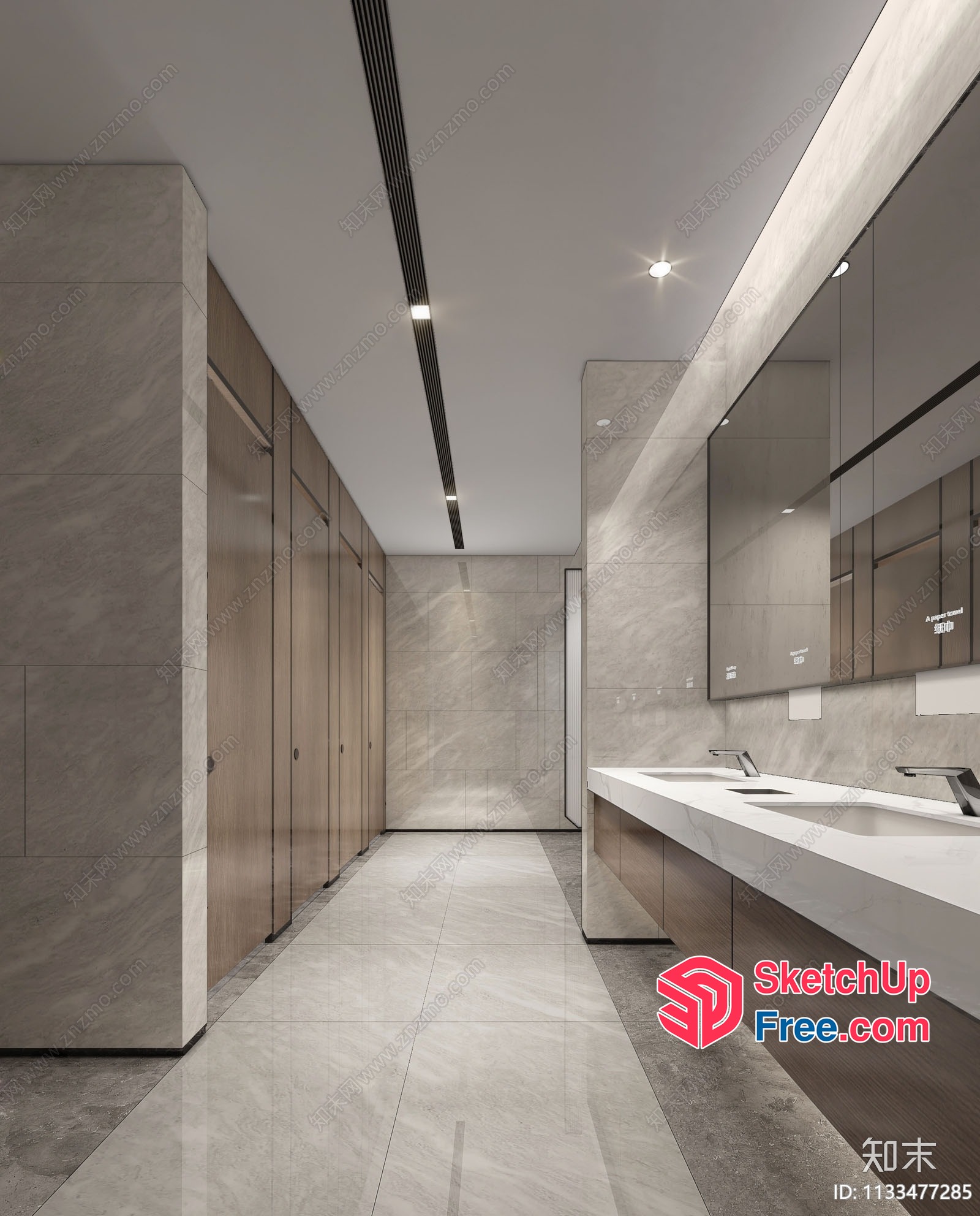 Modern Commercial Bathroom Interior Design 3D SketchUp File