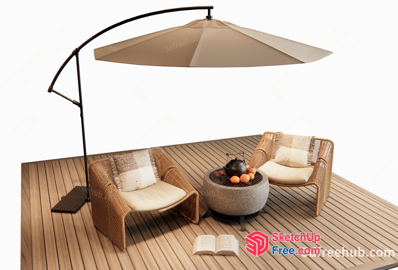 Outdoor Patio Furniture With Parasol And Fire Pit 3D SketchUp File