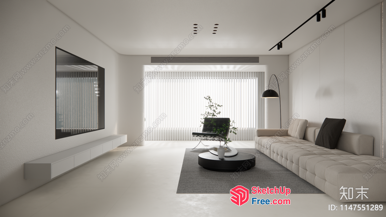 Minimalist Japanese Style Living Room With Clean Lines 3D SketchUp File