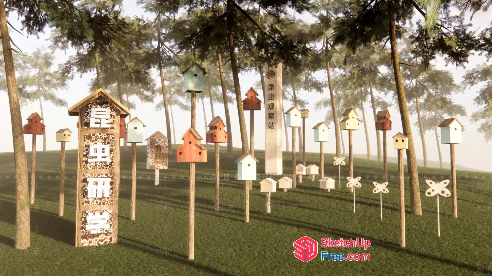 Birdhouses And Butterfly Garden Decor 3D SketchUp File