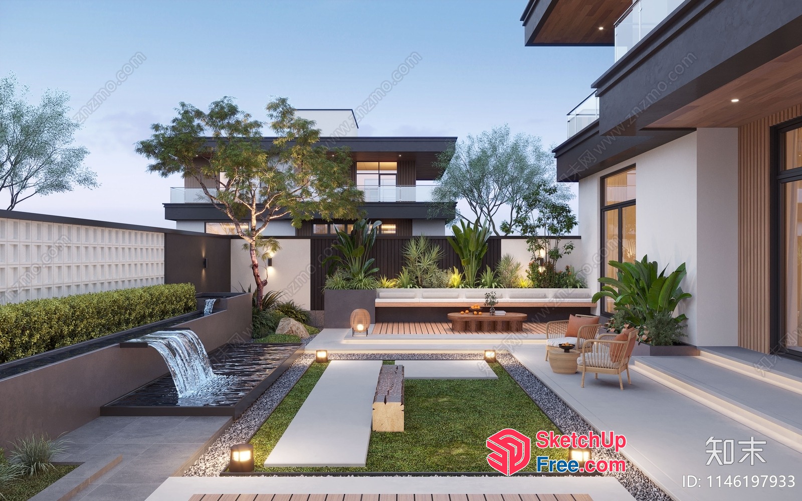Modern Minimalist Japanese Style Villa Exterior Decor 3D SketchUp File