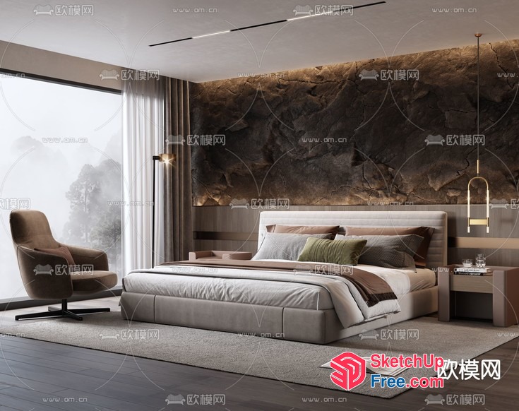 Modern Minimalist Bedroom With Natural Elements 3D SketchUp File