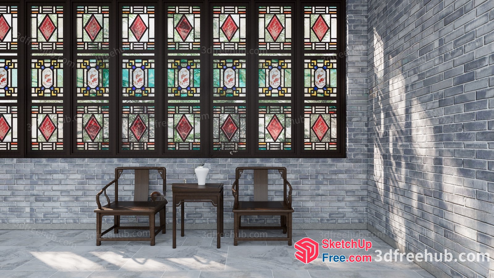 Traditional Asian-Style Interior Scene 3D SketchUp File