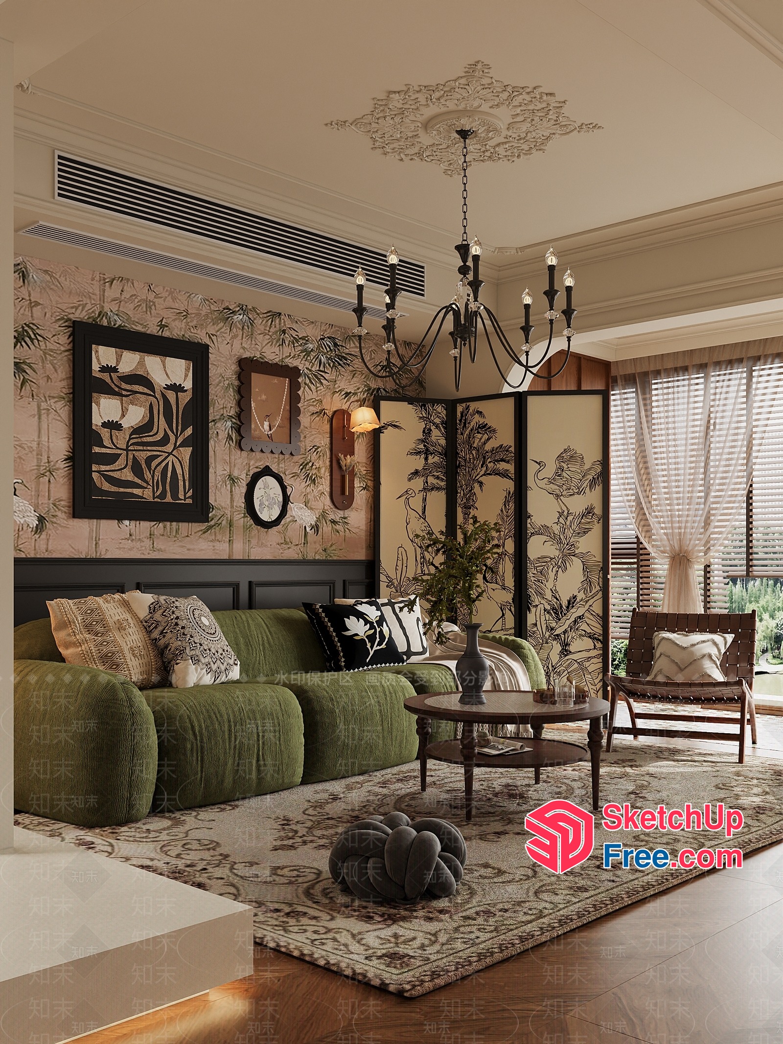 Luxurious Modern Living Room With Eclectic Furniture 3D SketchUp File